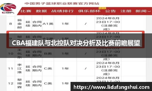 CBA福建队与北控队对决分析及比赛前瞻展望